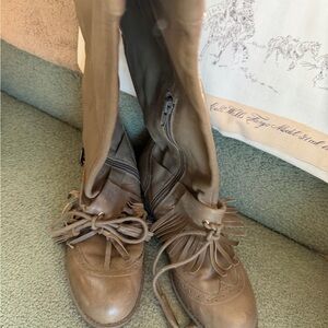 Brown Leather Fringe Boots